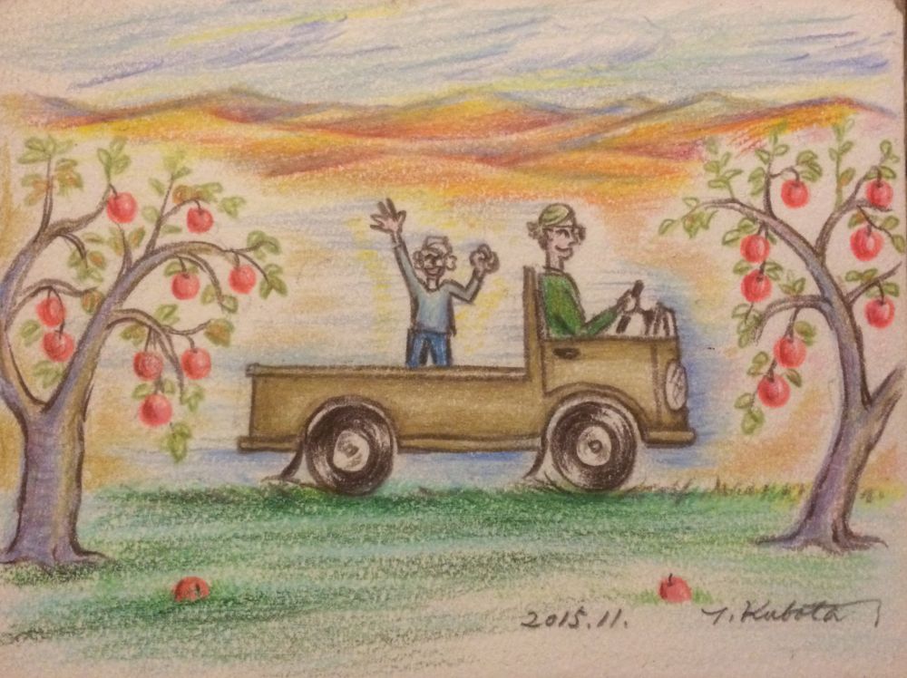 2023.Nov.No18,信州リンゴ園で果樹園を描くDrawing in the Apple Farm at matsukawa city ...